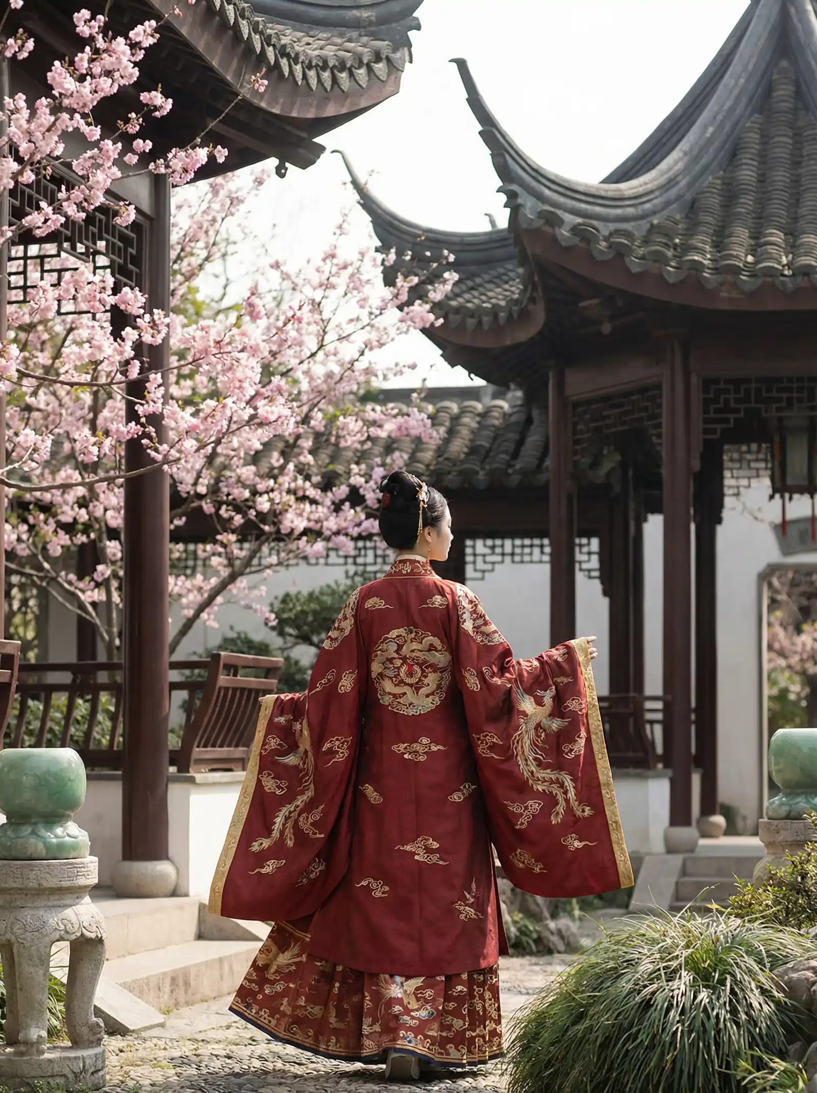 51吃 明制汉服红色凤凰刺绣